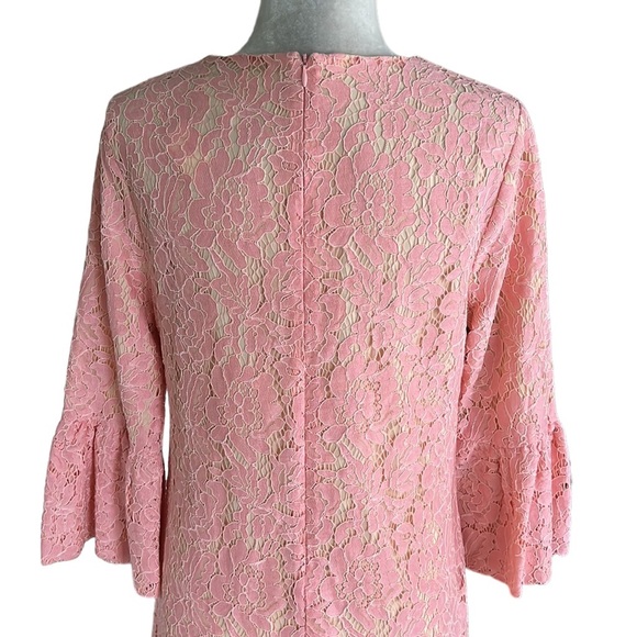 NWT JB by Julie Brown Pink Lace 3/4 Ruffle Bell Sleeve Shift Mini Dress - M - Picture 6 of 12